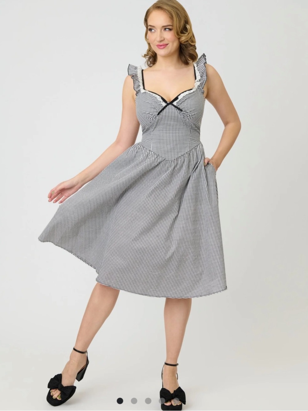 Black & White Gingham Ruffle Strap Dress